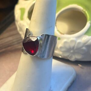 Silver Ring with Red Garnet Stone